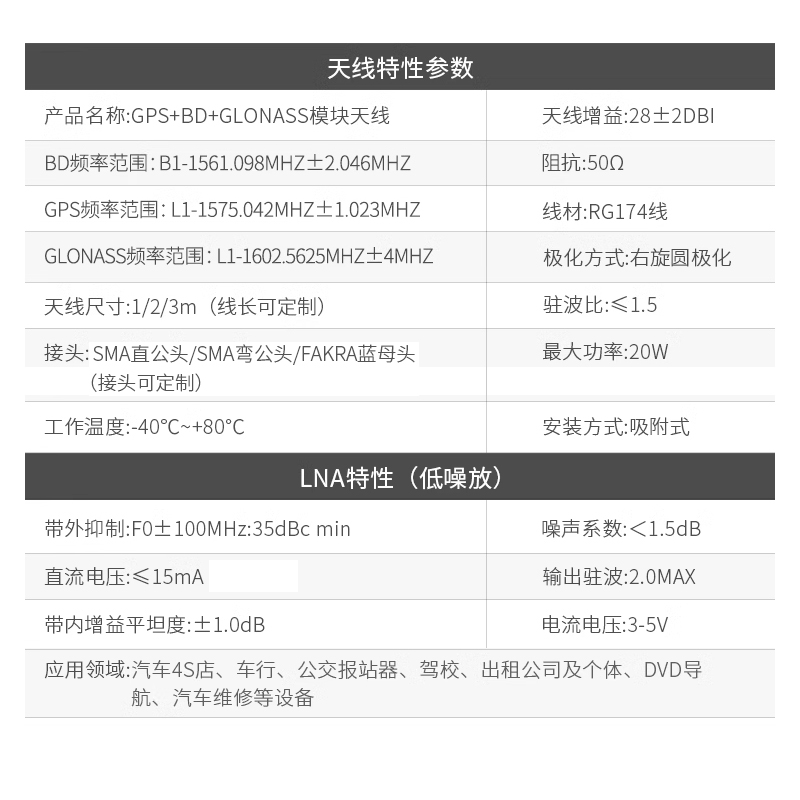 熱銷(xiāo)款GPS定位天線多款可選28dbi高增益有源天線